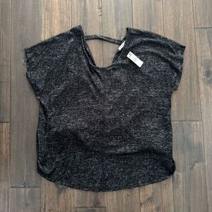 Express One Eleven Black Heathered Active Open Back Cap Sleeve Ruched Top S NWT